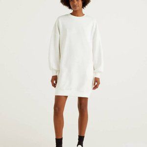 White United Colors of Benneton Long Sleeve Sweatshirt Dress with Pockets